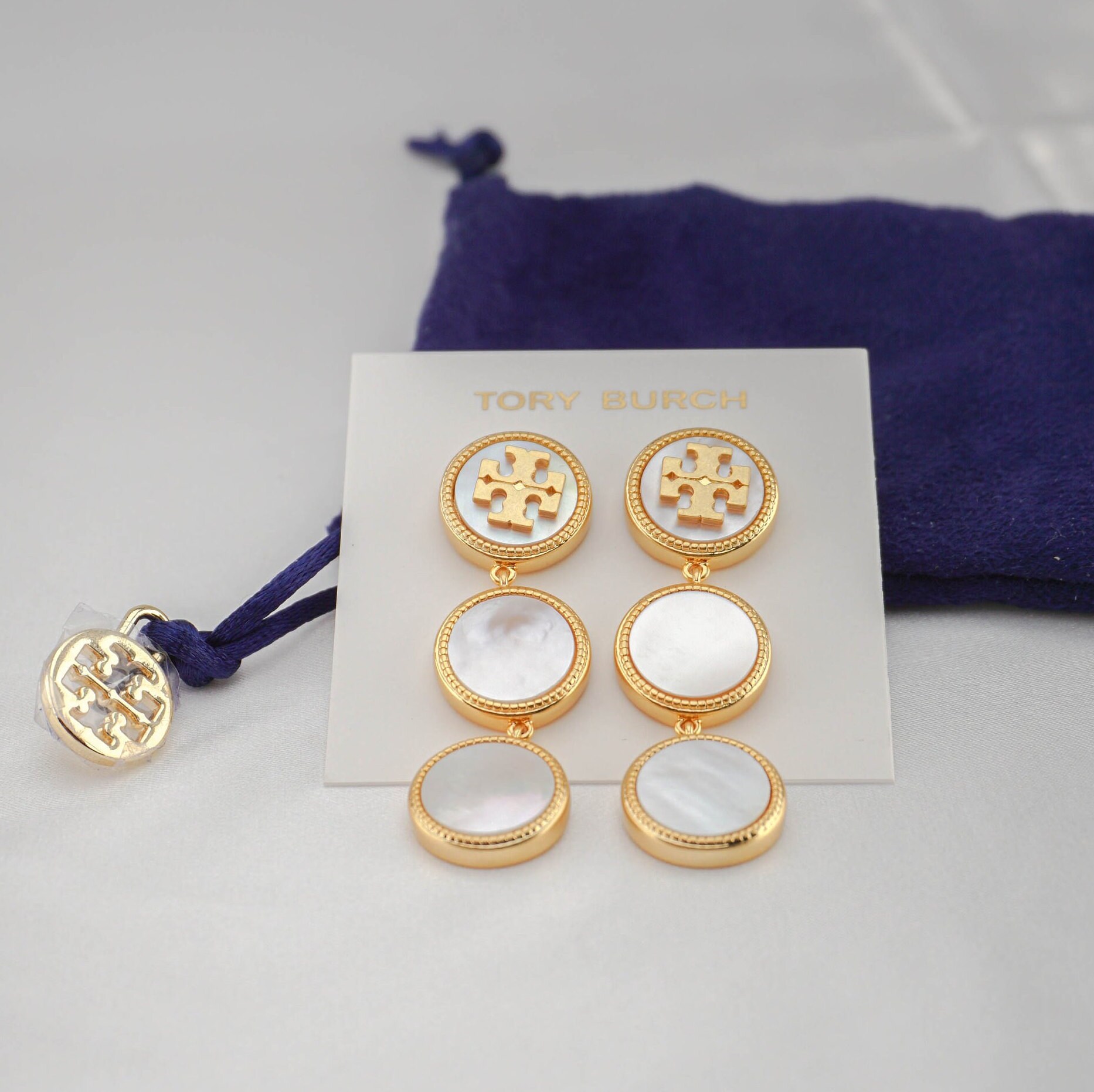 Tory Burch Triple Button Drop Earrings in Ivory White - Etsy Australia