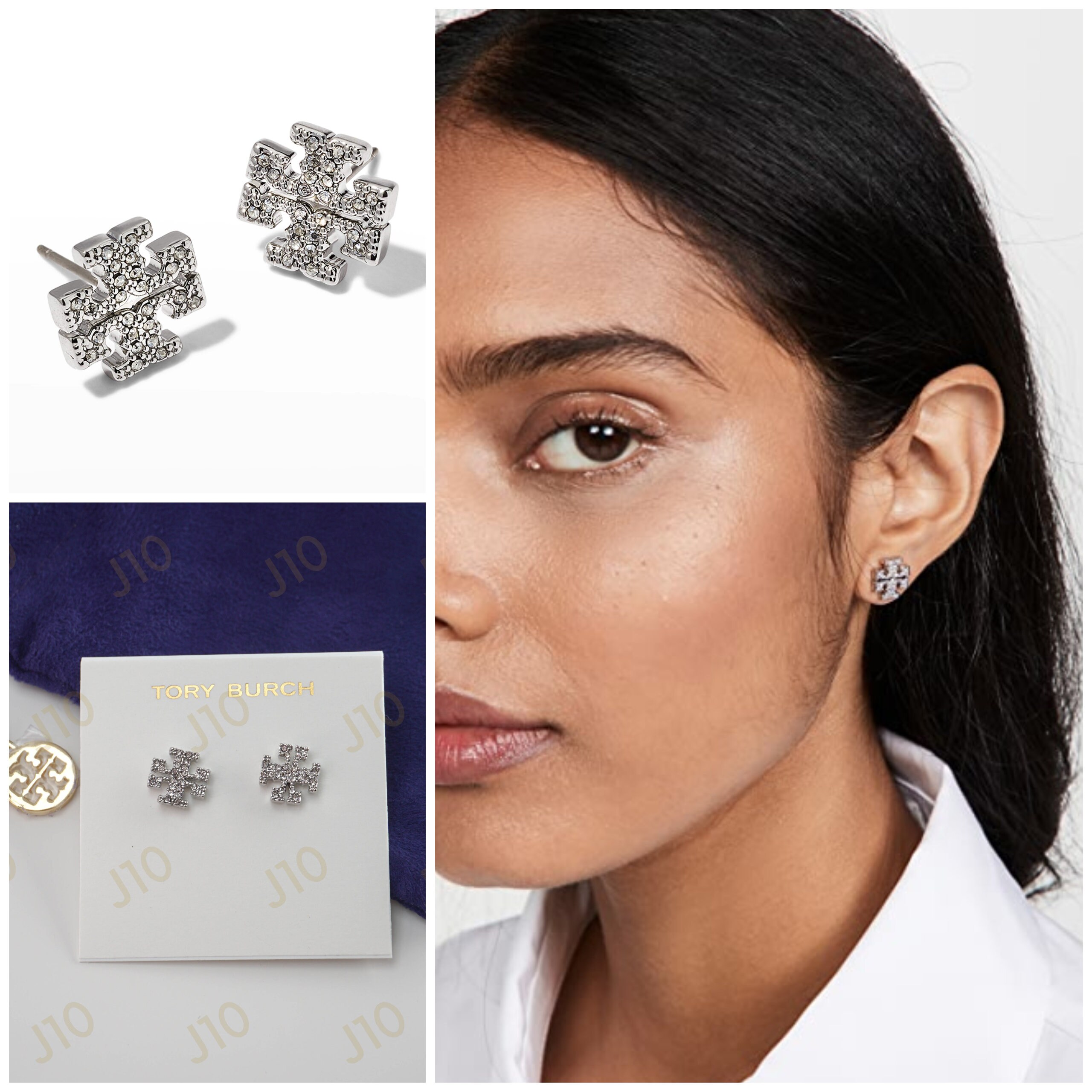 Tory Burch Kira Pavé Stud Earrings in Silver Brand New - Etsy Singapore