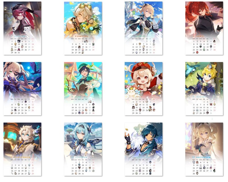 Calendar Genshin Impact 2024 Mondstad Etsy