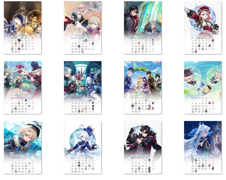 Calendar Genshin Impact 2024 Fontaine Etsy