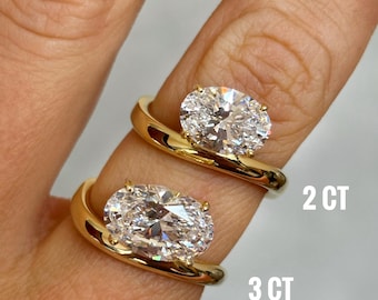 2ct ovalslipad moissanit förlovningsring med böjd band, 14K guld, konfliktfri diamant, present till henne