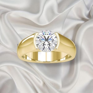 Mens Solitaire Diamond Engagement Ring Round Cut Lab Grown Diamond Ring Wedding Ring For Men Anniversary Gift For Him Customize Promise Ring
