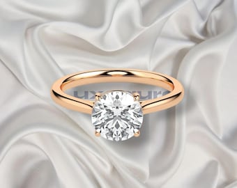 1CT Round Engagement Ring in Solid Gold, Wedding Ring 4 Prong Solitaire Lab Grown Ring, Gold Promise Ring, Gift For Her