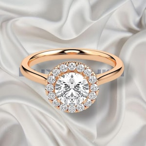 2CT Round Lab Grown Engagement Ring, visible Halo Ring, Unique Pave Ring, Wedding Ring, Anniversary Gift, Cathedral Shank