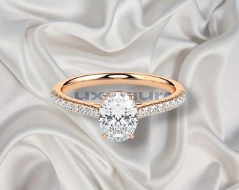 1CT Oval Engagement Ring| Solitaire ring| Oval Cut Ring| Promise ring| Wedding Ring| anniversary ring | Pave Set Side-Stone| Lab Grown Ring