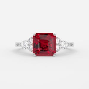 Bague de fiançailles en rubis Asscher de 1,30 carat en platine LuxeAuraUK Londres Artisanat britannique et conception de bijoux architecturaux de luxe