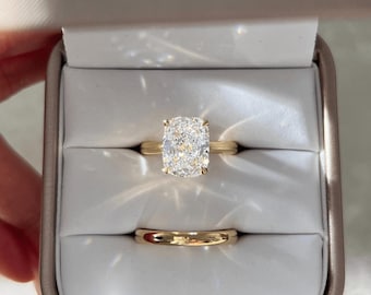 4ct Elongated Cushion Lab Diamond Solitaire, 18k Yellow Gold Engagement Ring, Avery
