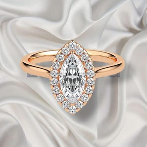 0.50 CT Marquise Cut Lab Grown Diamond Ring, Halo Engagement Ring Unique Engagement Ring for Women, Solid Yellow Gold Ring for Her