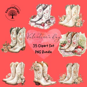 Clipart di stivali da cowboy vintage / Decorazioni rustiche per matrimoni / Grafica per San Valentino / Disegni country western / Download digitale per artigianato