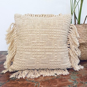 Boho Cotton Textured Cushion Cover with Fringe