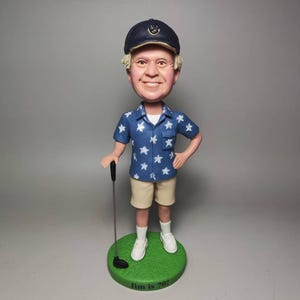 Custom Golf Bobblehead Gift: Personalized Polymer Clay Golfer Figurine