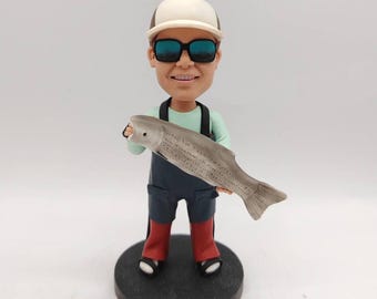 Figuras cabezonas de pescadores personalizadas, figuras cabezonas de expertos en pesca, esculturas de pescadores, recuerdos/premios exclusivos personalizados para pescadores, regalos para pescadores