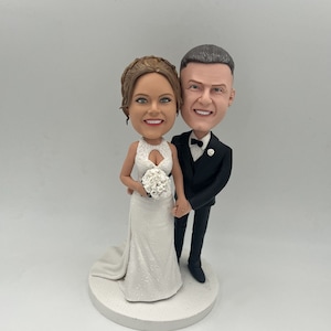 Custom Wedding Cake Bobblehead Topper: Personalized Polymer Clay Figurine
