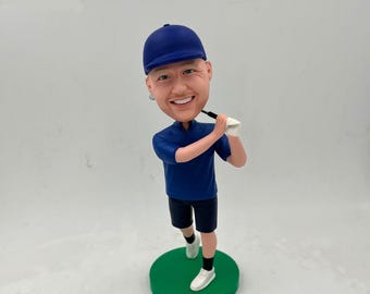 Custom Golf Bobblehead Gift: Personalized Polymer Clay Golfer Figurine