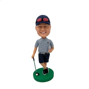 Custom Golf Bobblehead Gift: Personalized Polymer Clay Golfer Figurine