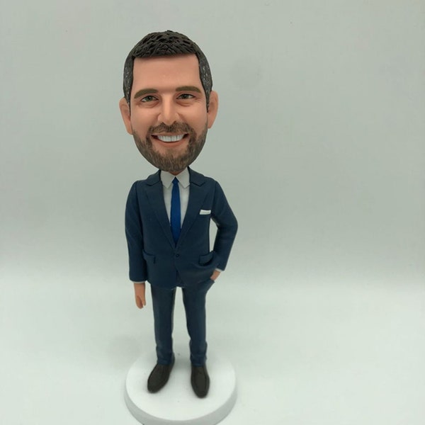 Custom Man Bobblehead: Personalized Polymer Clay Cake Topper