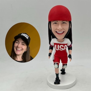 Custom Handmade Polymer Clay Roller Derby Bobblehead, Sports Figurine