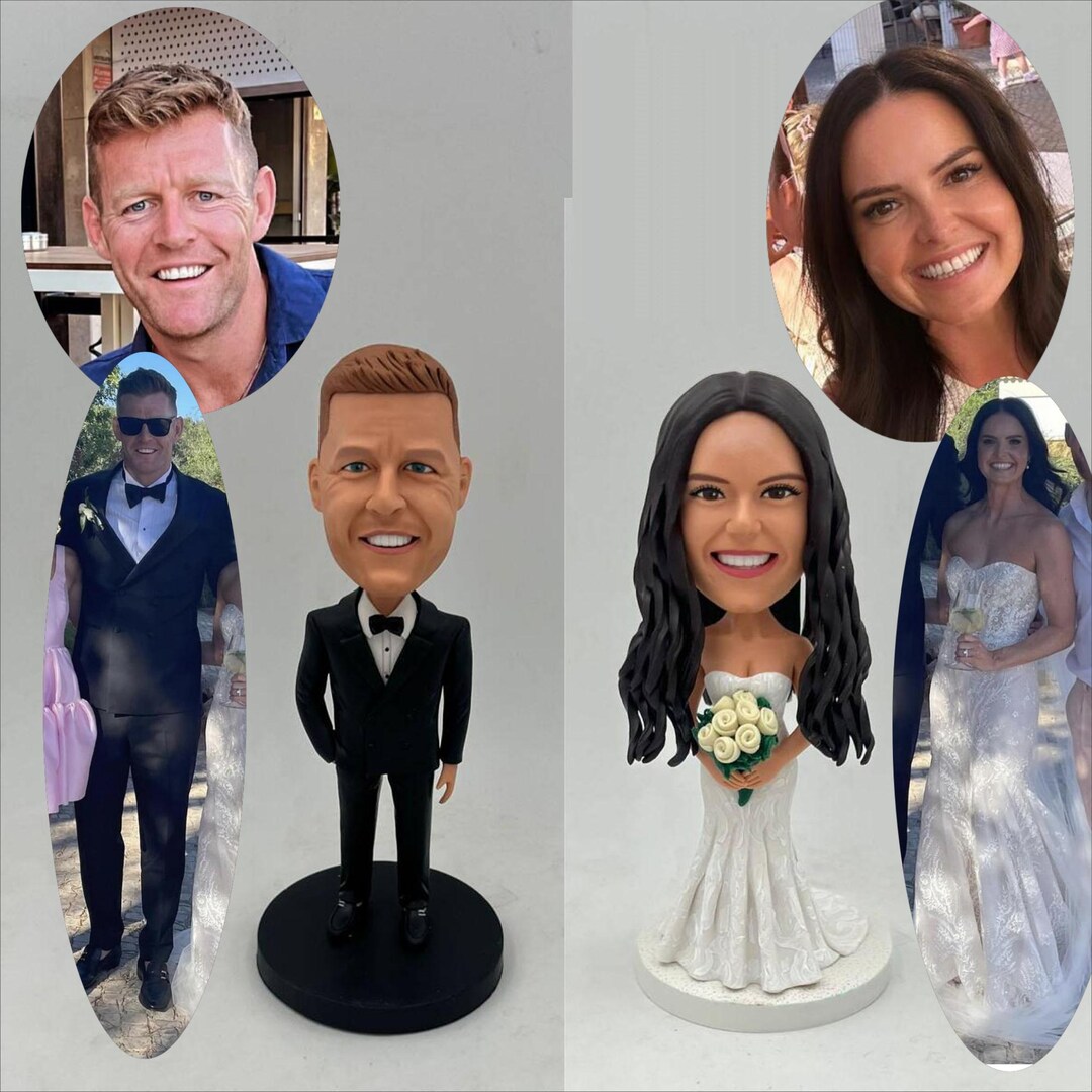 Custom Bobblehead Wedding Cake Topper Set, Bride & Groom Bobbleheads ...