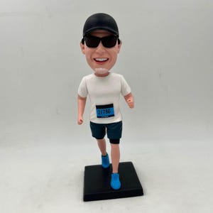 Custom Handmade Polymer Clay Runner Bobblehead, Personalized Sports Figurine