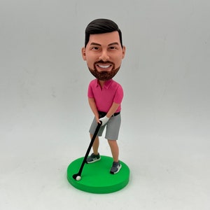 Custom Golf Bobblehead: Personalized Golfer Gift, Polymer Clay Figurine