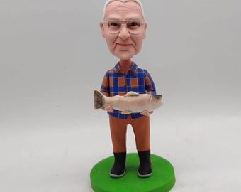 Figura cabezona personalizada de experto en pesca, figura cabezona de pescador, esculturas de pescadores, recuerdo/premio exclusivo personalizado para pescadores, regalos para pescadores