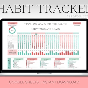 Habit Tracker Google Sheets Template | Productivity Planer Spreadsheet | Weekly Monthly Goal Planner | Daily Habit Tracker