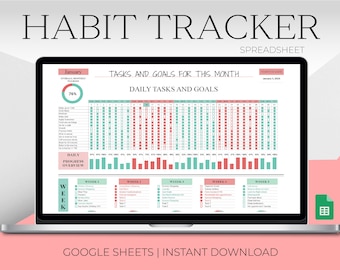 Habit Tracker Google Sheets Template | Productivity Planer Spreadsheet | Weekly Monthly Goal Planner | Daily Habit Tracker