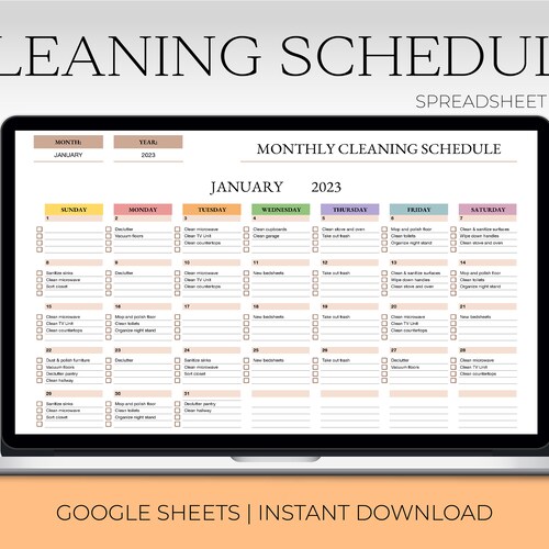 Monthly Cleaning Schedule Google Sheets Template Cleaning Etsy