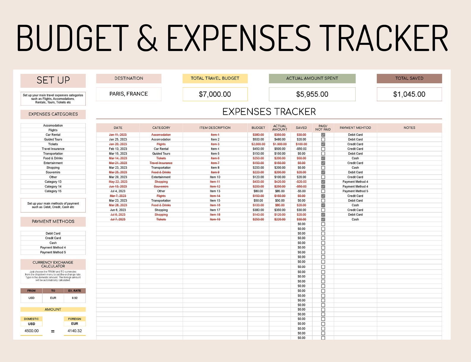 Travel Planner Excel Spreadsheet Travel Budget Template Travel