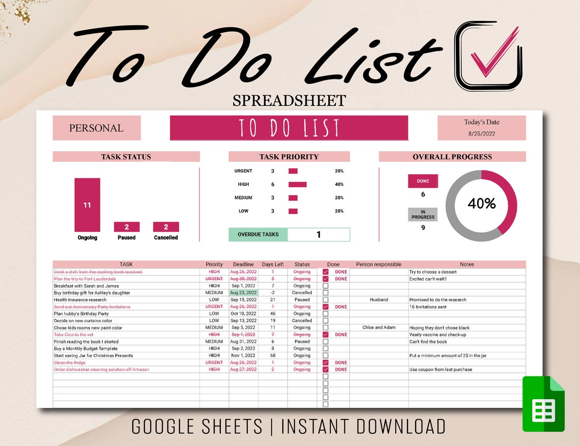 To Do List Template to Do List Google Sheets Spreadsheet Etsy Canada To Do List Template to Do List Google Sheets Spreadsheet Etsy Canada