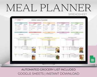 Weekly Meal Planner Template | Meal Planner Google Sheets Spreadsheet | Daily Meal Planner |Meal Planning Template | Shopping List Prep