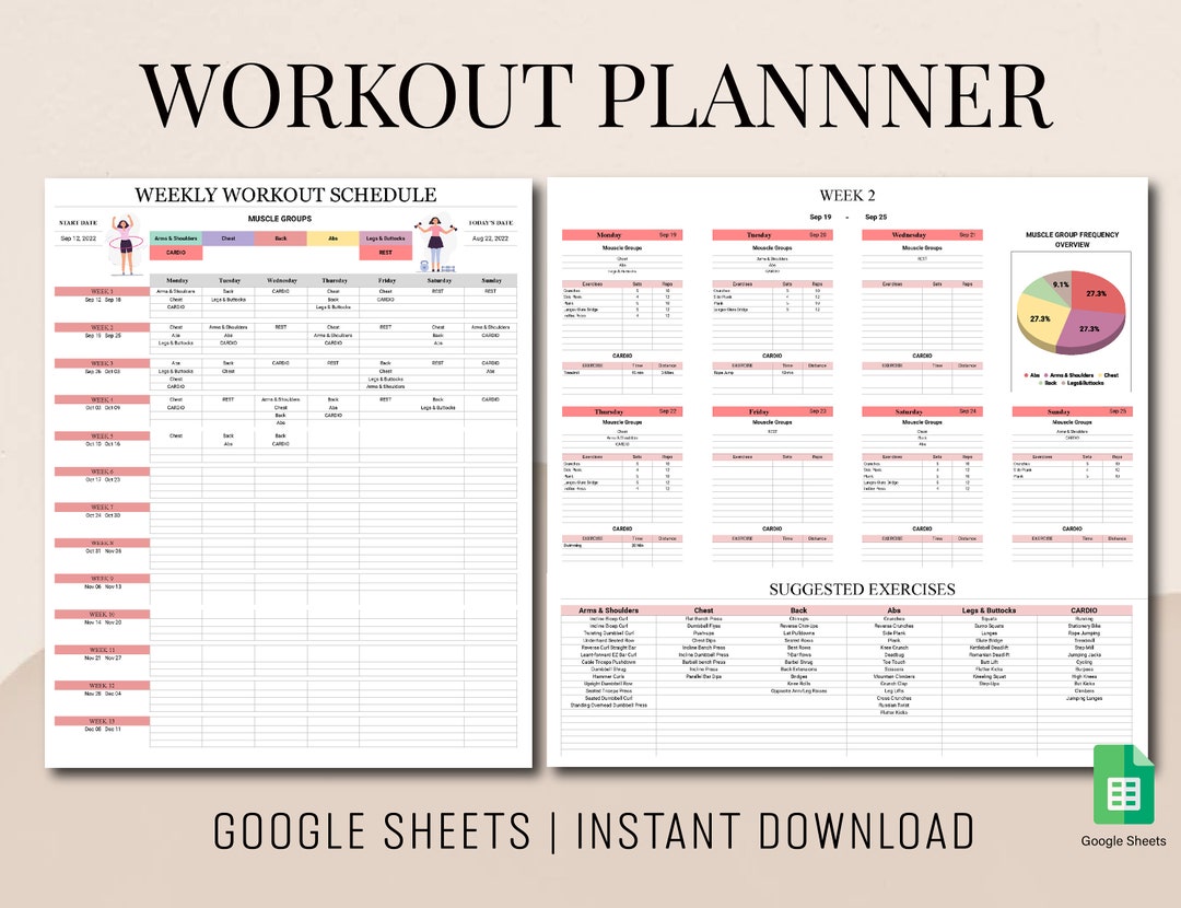 Workout Planner Google Sheets Template Weekly Planner Etsy Workout Planner Google Sheets Template Weekly Planner Etsy