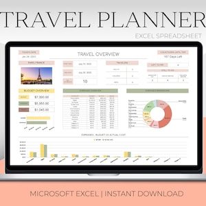 Travel Planner Excel Spreadsheet | Travel Budget Template| Travel Itinerary Vacation Planner Editable Excel File | Holiday Organizer
