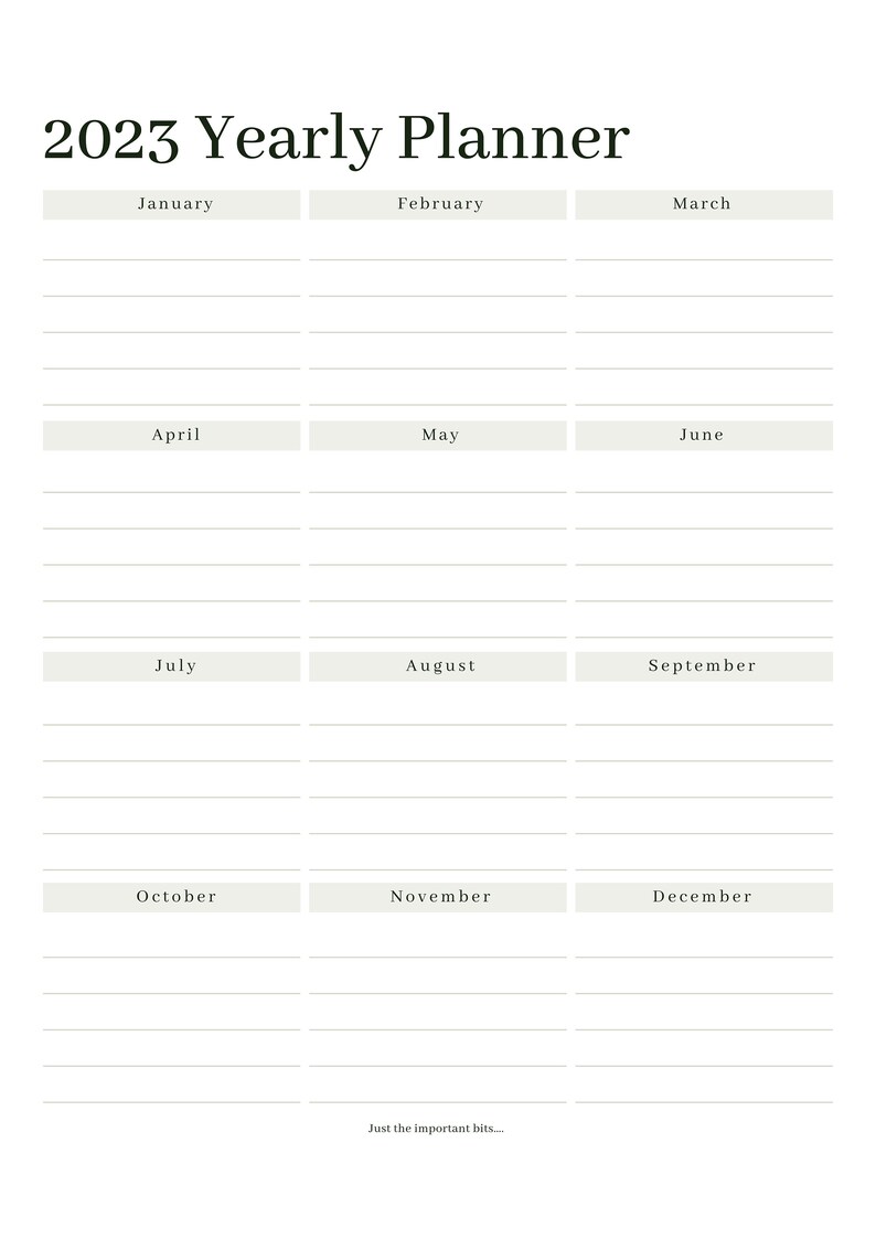 A3 yearly planner adhd just the important bits instant download etsy