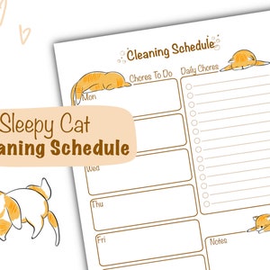 Cleaning Planner Cute Cleaning Printable Planner Simple planner Cute cat Household Schedule Planner Inserts Instant Download  A4 size