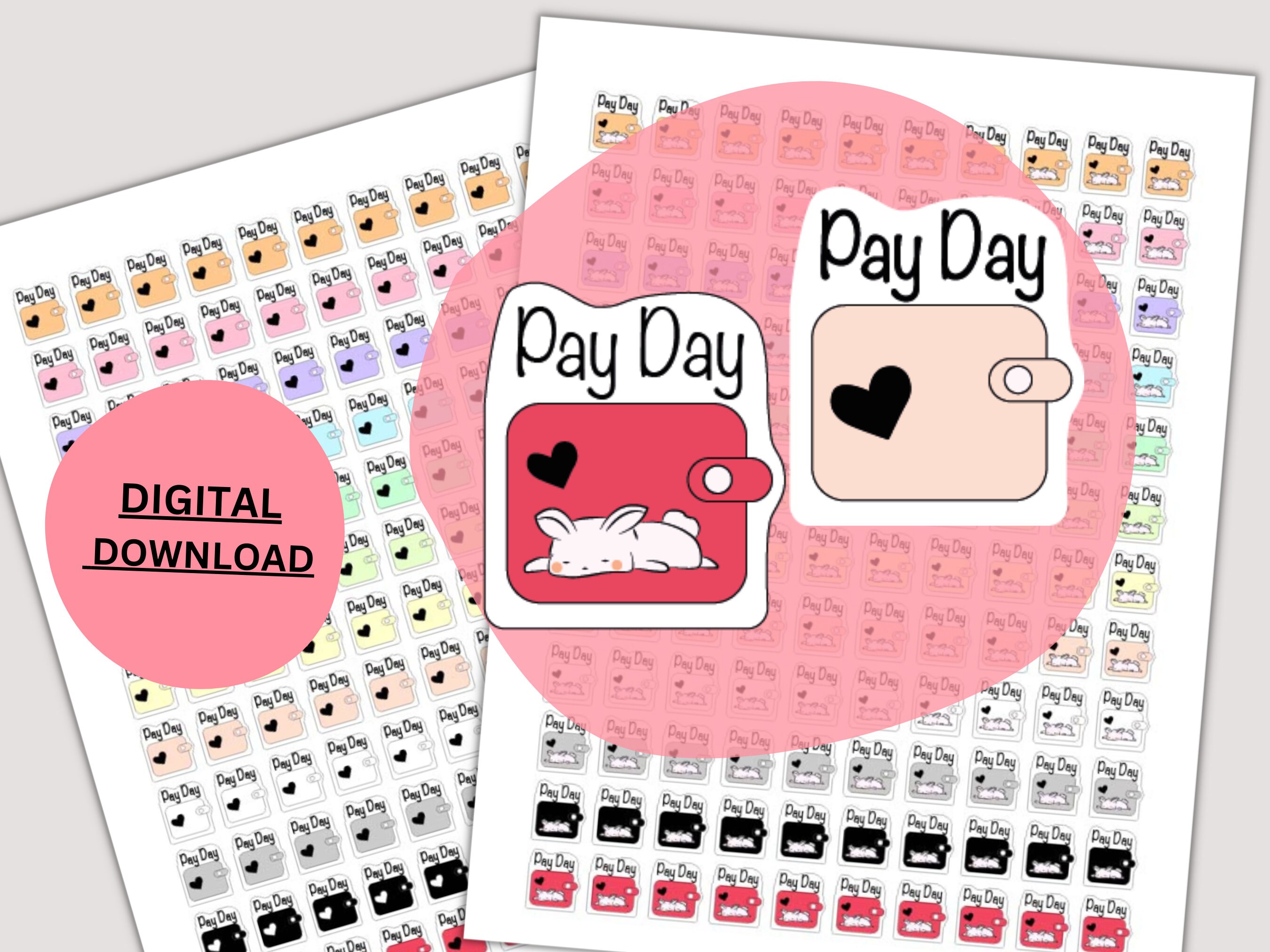 Printable Pay Day Planner Cute Bunny Pay Day Stickers Sheet - Etsy