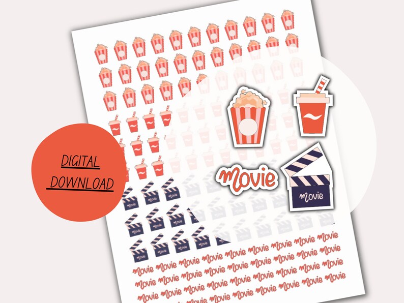 Printable Movie Night Stickers Planner Stickers Sheet Popcorn - Etsy