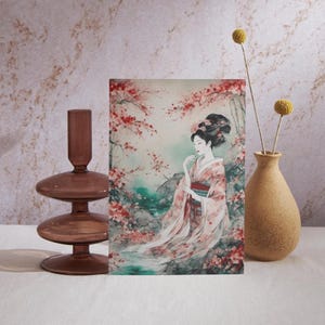 7 floral Japanese Geisha   printable painting,  Asian Art, Japanese Culture, wall art