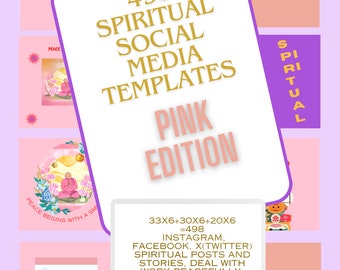 Beautiful, unique Social media pink spiritual templates, canva templates, instagram, facebook, x (twitter), meditation, quotes, spirituality