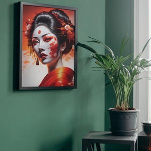 Printable geisha poster, Geisha modern painting splash art printable art, 6 pictures bundle high resolution, Japanese geisha, wall art,