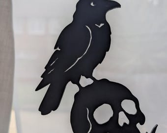 Halloween autumn pot decor,  raven on a skull, the skull is on a stick, 3D printed Halloween 2026 home decor
