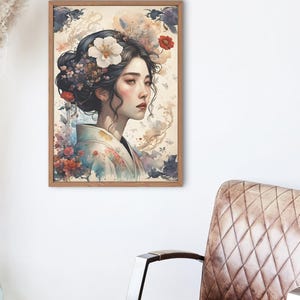 Geisha vintage painting portrait  3 pictures bundle, 300 dpi, high resolution, Japanese geisha, wall art, Geisha png, Geisha clipart,