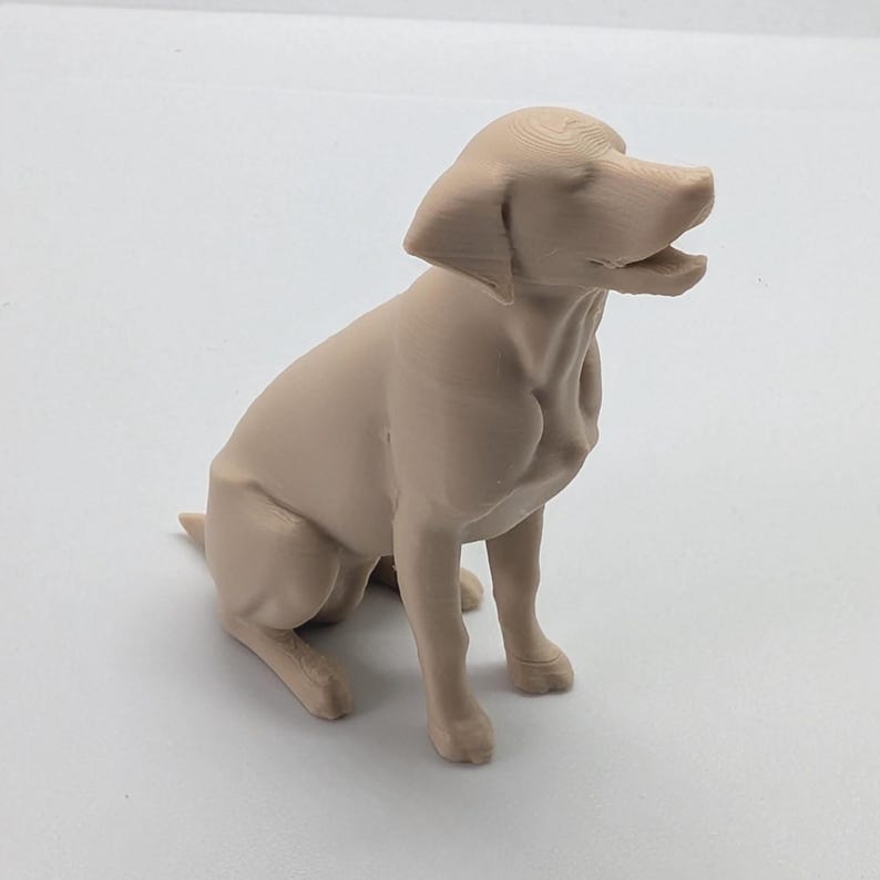 Beige   Labrador Retriever dog home decoration, 3D printed figurine, sitting, white background, side view