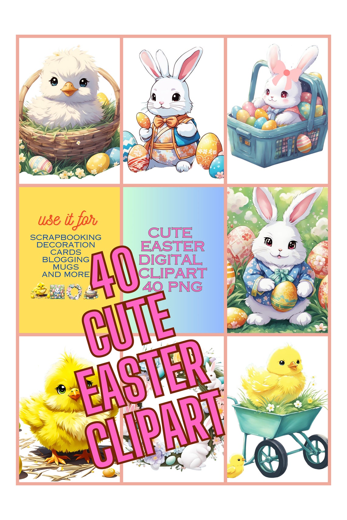 40 Unique Printable Easter Pics, Clipart Bundle, for Print 40 Unique ...