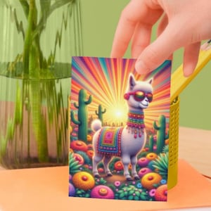 Alpaga lama rétro avec des fleurs dans des lunettes de soleil, impression numérique, boho, alpaga, Pérou, art, art mural animal, affiche de lama imprimable