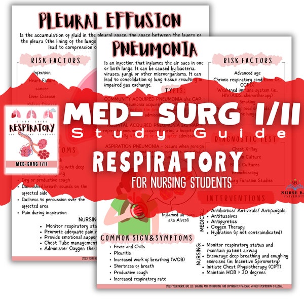 Respiratory Study Guide, Med Surg I/II Respiratory Bundle for Nursing Students Respiratory Study Sheets, Nursing Bundle, Nursing Notes