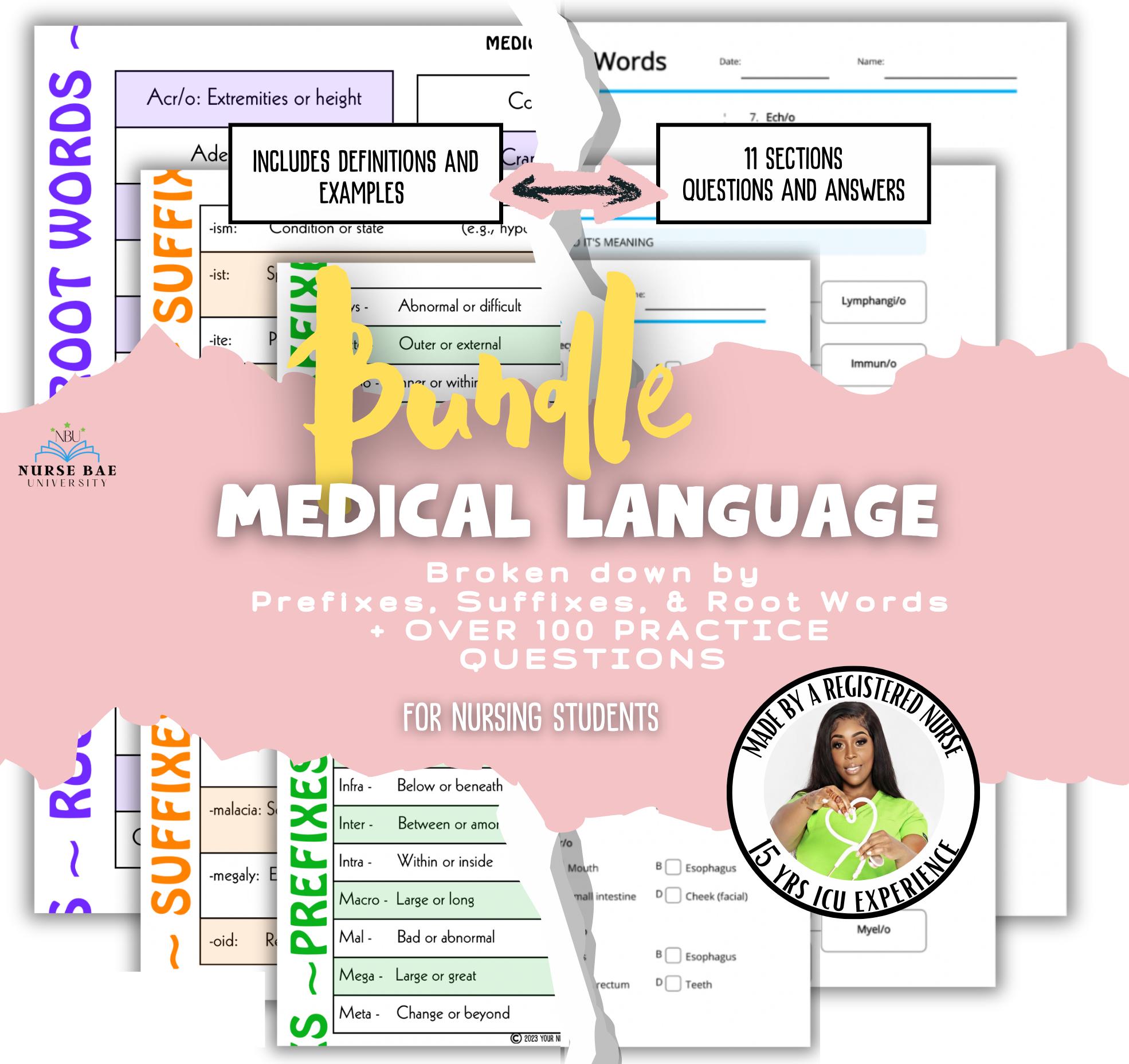 Nursing Language Example Medical Language for Nursing Students, Nursing Bundle - Etsy