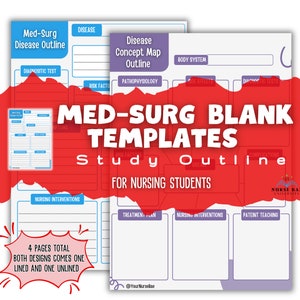 Med Surg Notizen Vorlage, Nähnotizen, Med Surg Konzeptkarte und Studienblätter 4 Seiten
