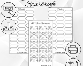 Buoni di risparmio | 400 euro | Sfida | Carta | Sfida di risparmio | Budget | Planner | Metodo busta | A6 | File PDF | Stampabile