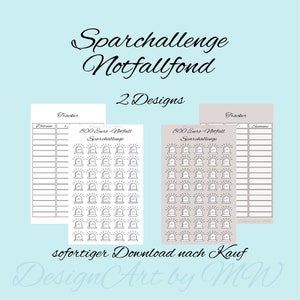 800 Euro emergency fund | 2 designs | savings challenge | budget | planner | cover method | A6 | digital file | for self-printing